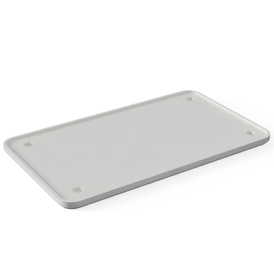 Rectangular white metal plate on a white background